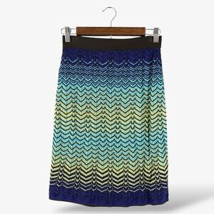 M Missoni Midi Pencil Skirt Size 42 (US M/6) Brown Blue Green Chevron Knit